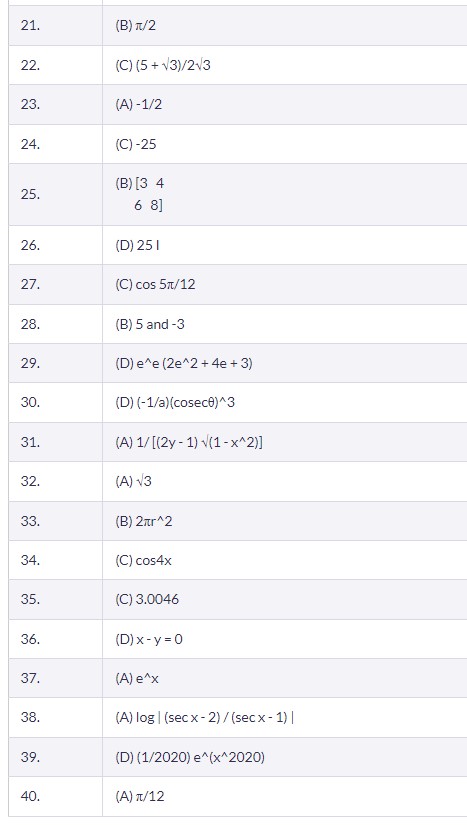 Mathematics Section Answer Key GUJCET 2023 (2) - Set 14