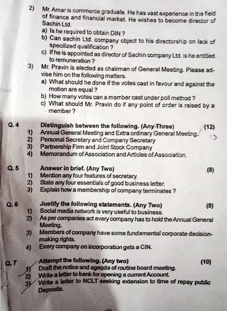 Page 3 Secretarial Practice Class 11th Commerce Term 2 Annual Exam Practice Paper - Maharashtra State Board