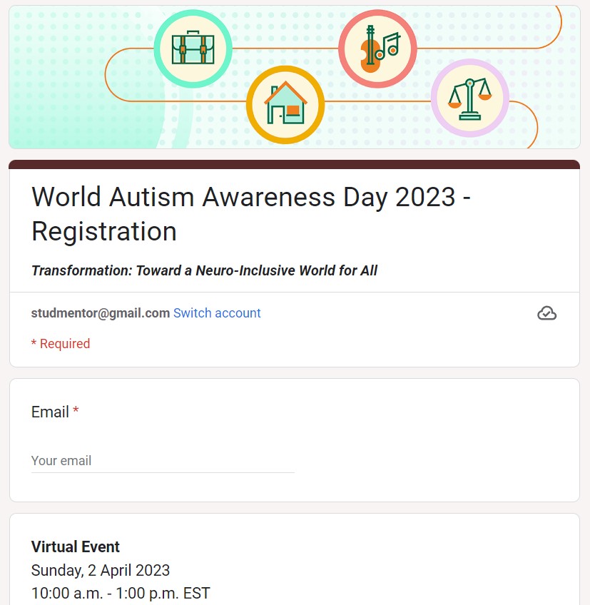 Registration Form link for World Autism Awareness Day 2023 - Event Programme