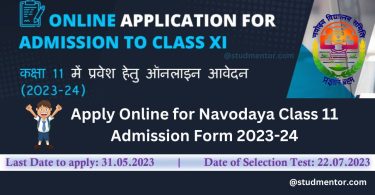 Apply Online for Navodaya Class 11 Admission Form Link, Website 2023-24