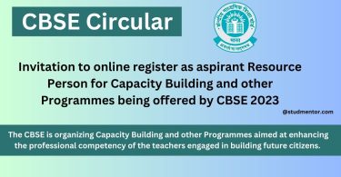 CBSE Circular - Invitation to online register as aspirant Resource Person for Capacity Building and other Programmes being offered by CBSE