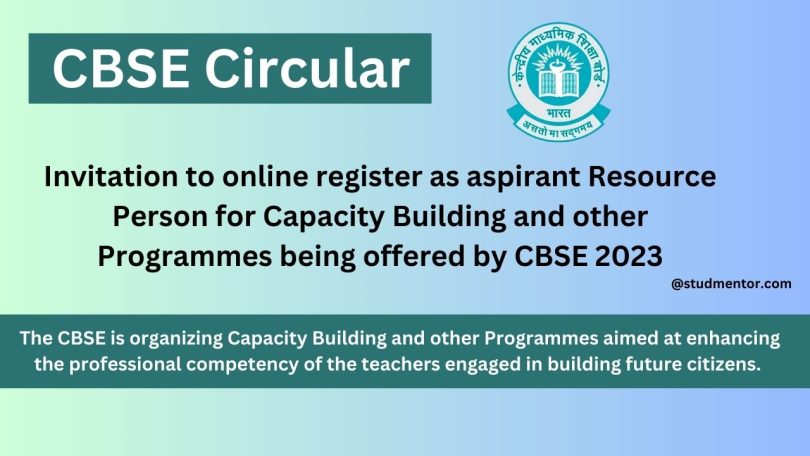 CBSE Circular - Invitation to online register as aspirant Resource Person for Capacity Building and other Programmes being offered by CBSE