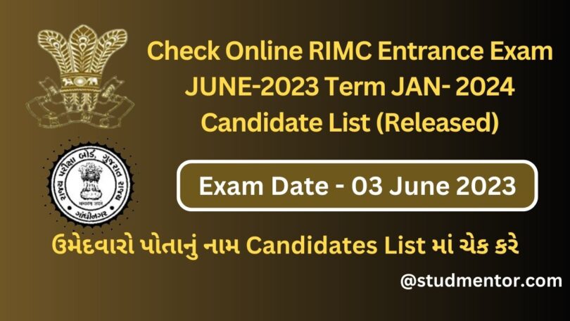 Check Online RIMC Entrance Exam JUNE-2023 Term JAN- 2024 Candidate List (Released)