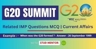 G20 Summit 2023 - Related IMP Questions MCQ Current Affairs