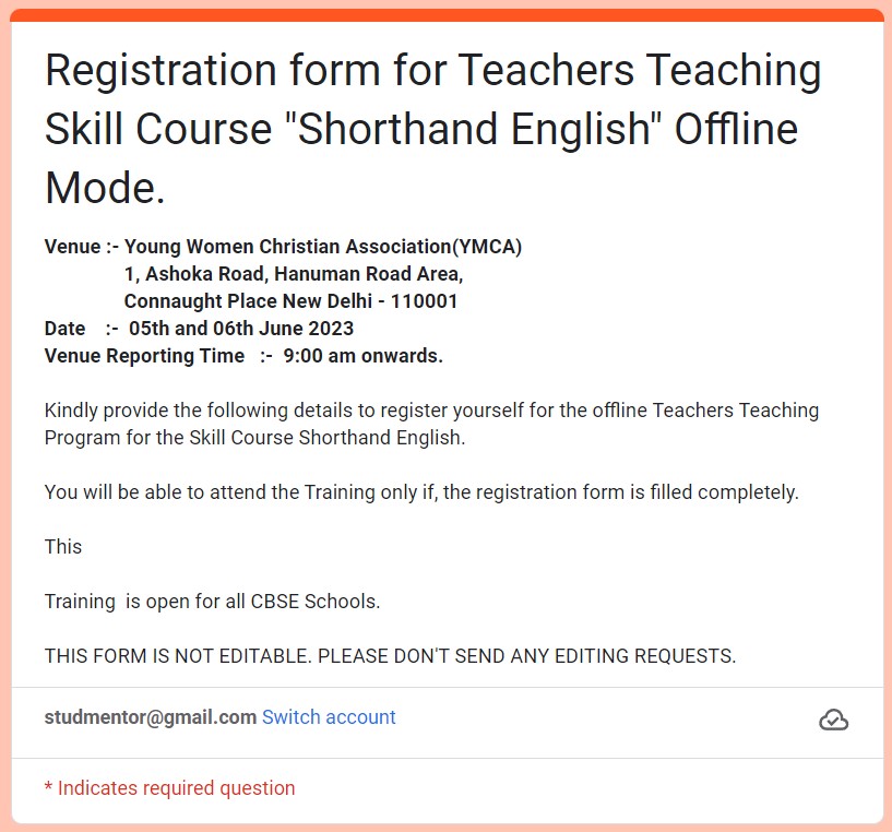 Registration Form for Teachers teaching skill course shorthand english link