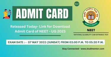 Released Today- Link for Download Admit Card of NEET - UG 2023