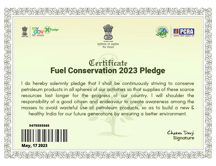 Step 6  Download Certificate of Fuel Conservation Pledge 2023