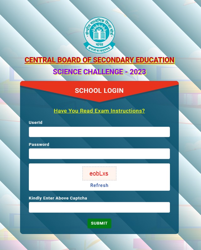 login page - CBSE Science Challenge 2023-24