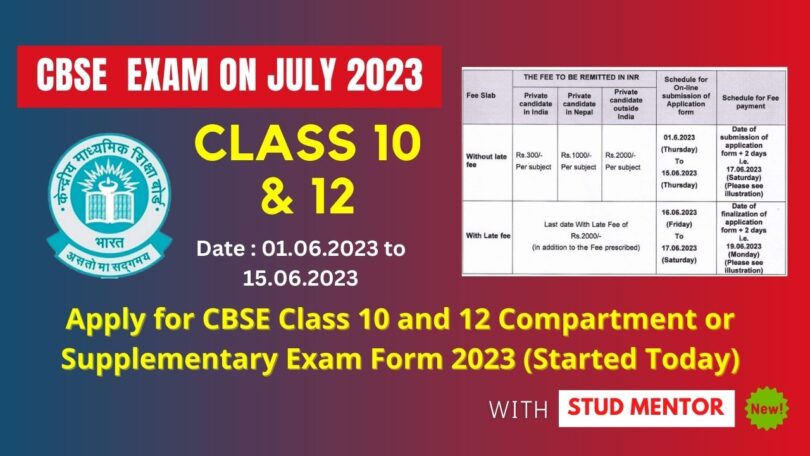 Apply for CBSE Class 10 and 12 Compartment or Supplementary Exam Form 2023 (Started Today)