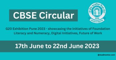 CBSE Circular - G20 Exhibition Pune 2023 - showcasing the initiatives of Foundation Literacy and Numeracy, Digital Initiatives, Future of Work