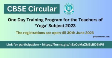 CBSE Circular - One Day Training Program for the Teachers of ‘Yoga’ Subject 2023