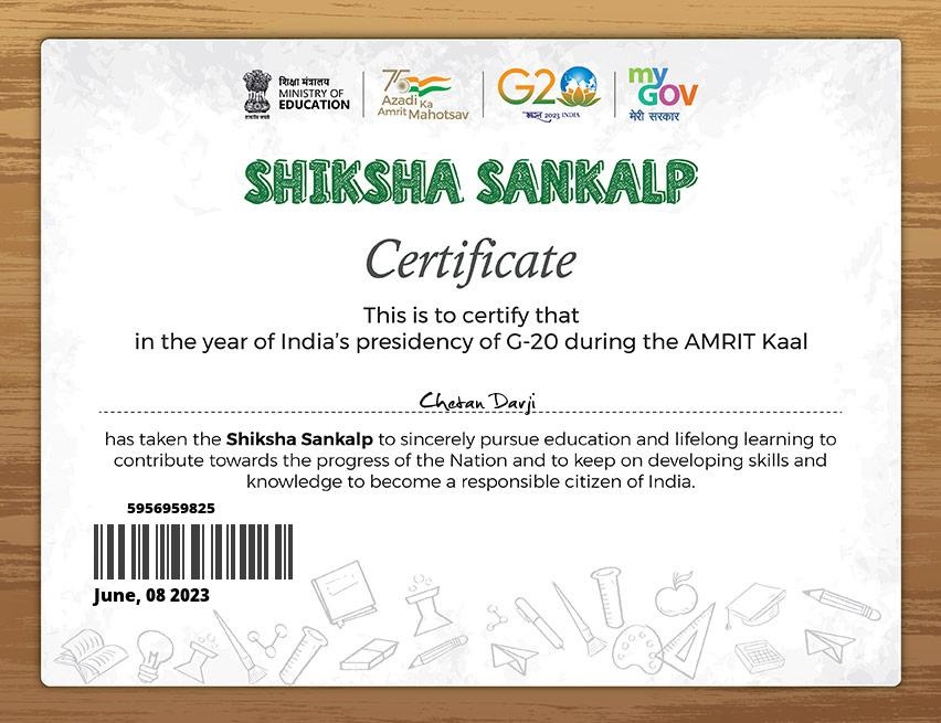 Download Certificate of Pledge of Shiksha Sankalp 2023