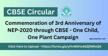 CBSE Circular - Commemoration of 3rd Anniversary of NEP-2020 through CBSE - One Child, One Plant Campaign