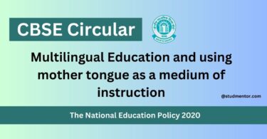 CBSE Circular - Multilingual Education and using mother tongue as a medium of instruction