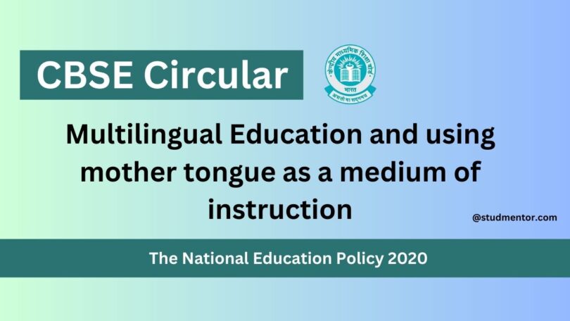CBSE Circular - Multilingual Education and using mother tongue as a medium of instruction