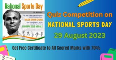 Quiz Competition with Certificate on National Sports Day 29 August 2023