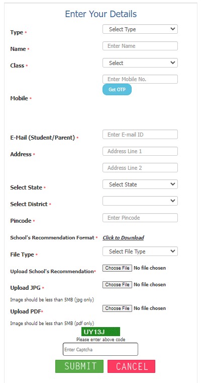 forms for uploading details - national level competition 2023