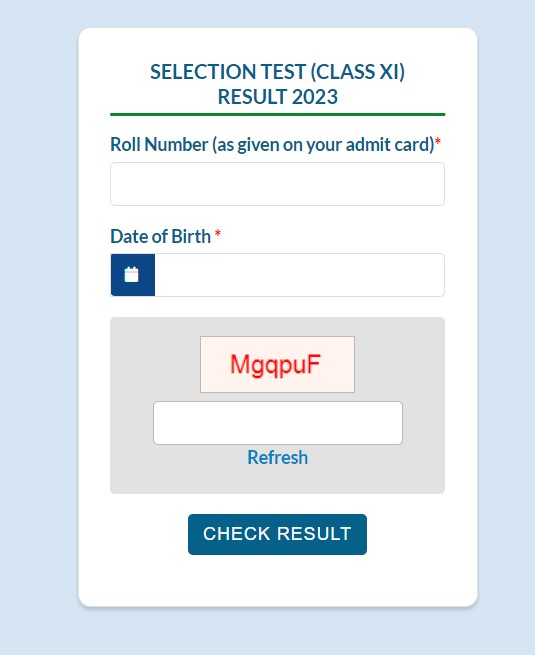 navodaya class 11 result page 2023