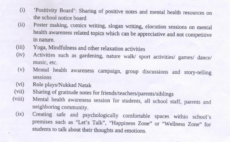 Activities to be udertaken during Mental Health Weekfrom 4th October 2023 to 10th Octber 2023