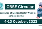 CBSE Circular Observance of Mental Health Week in schools during 4-10 October, 2023