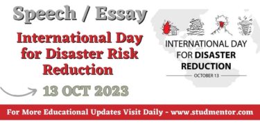 Speech Essay on International Day for Disaster Risk Reduction 13 October 2023
