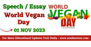 Speech on World Vegan Day - 01 November 2023