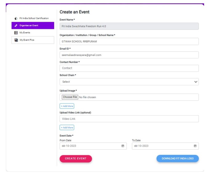 create an event - Fit india plogging run 4