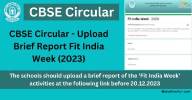 CBSE Circular - Upload Brief Report Fit India Week (2023)