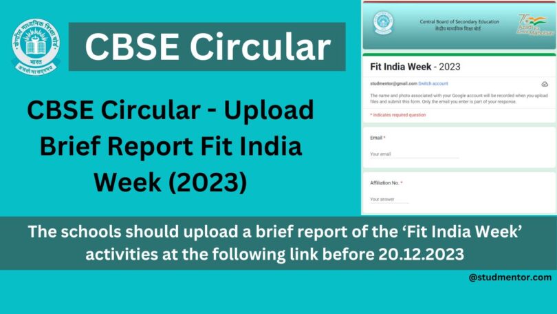 CBSE Circular - Upload Brief Report Fit India Week (2023)