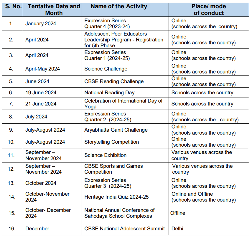 CALENDAR OF STUDENT ENRICHMENT ACTIVITIES – 2024