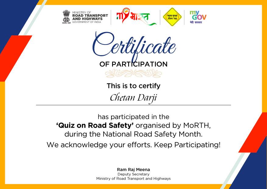 Download Certificate of Road Safety Quiz 2024