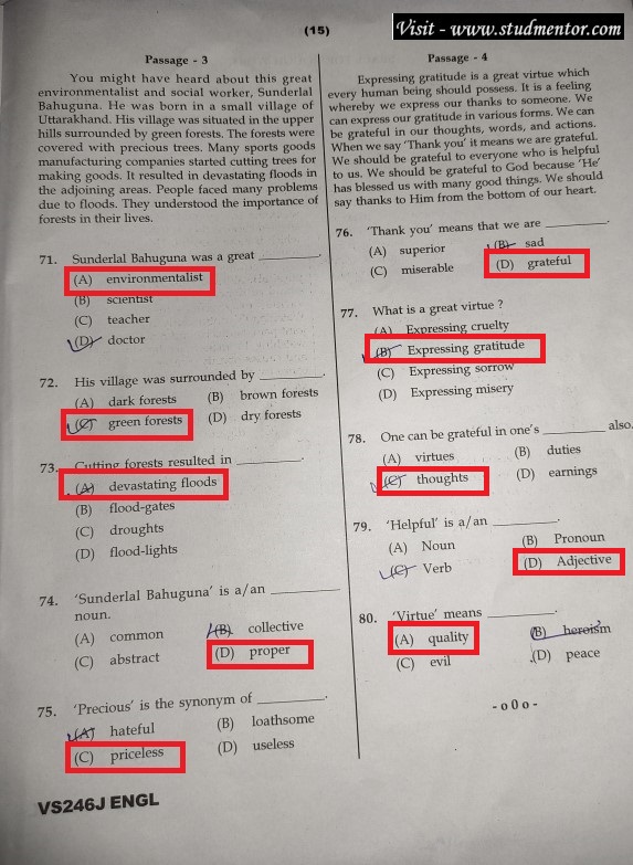 Navodaya Class 6 English Paper Solution (20.01.2024) Page no. 15