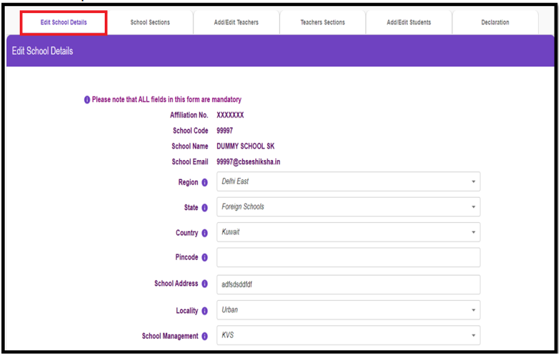 Step 4 In the “Edit School Details” section, fill in all the basic details od school details