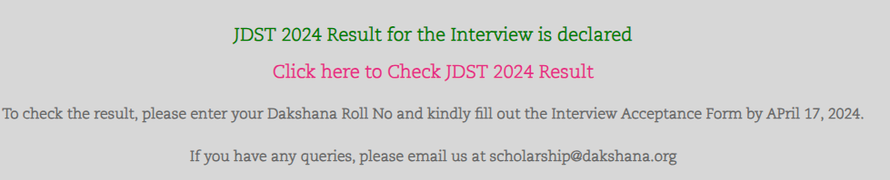 Dakshana Online JDST Class 12 Interview Result 2024