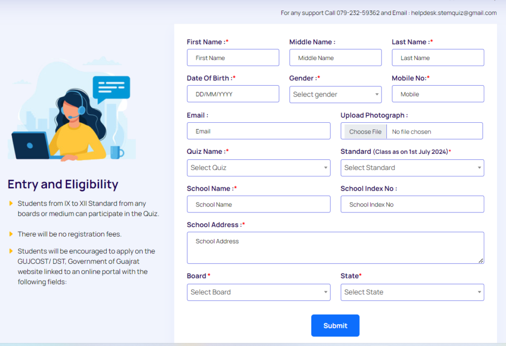 Registration Page of Gujarat STEM Quiz 3.0