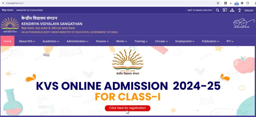 step 2- click for the registration class 1 admission kvs (2024-25)