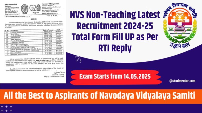 NVS Non-Teaching Latest Recruitment 2024-25 Total Form Fill UP as Per RTI Reply