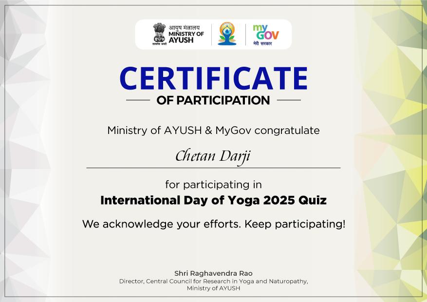 International Day of Yoga 2025 Quiz Certificate