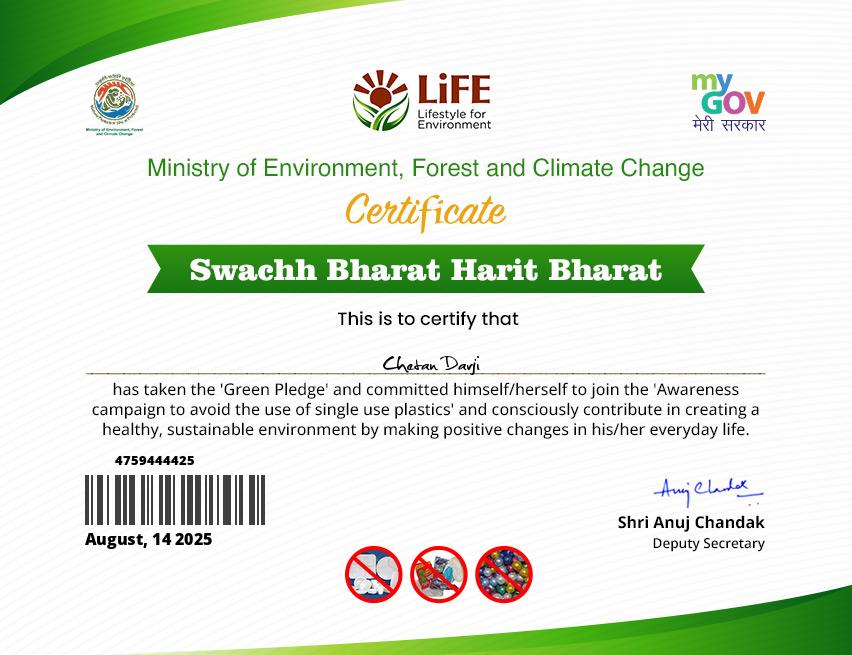 Certificate - Swachh Bharat Harit Bharat Green Pledge