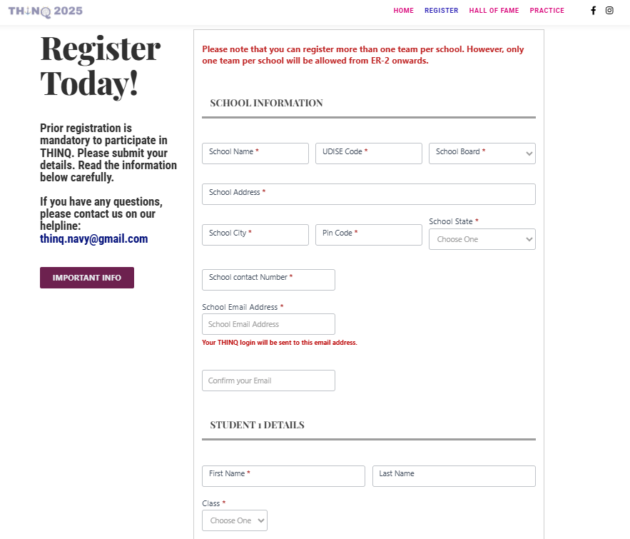 School Registration Form THINQ 2025