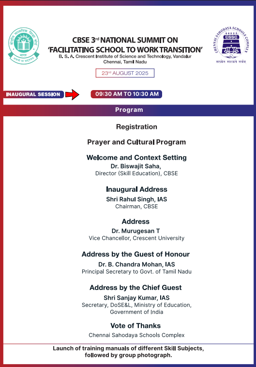 The agenda of the CBSE 3rd National Summit on ‘Facilitating School to Work Transition