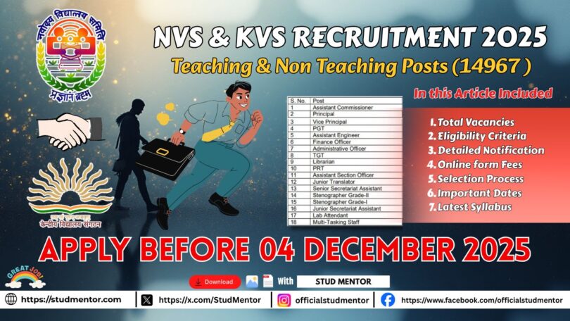Apply Online for NVS & KVS Recruitment 2025-26 - Detailed Notification Out