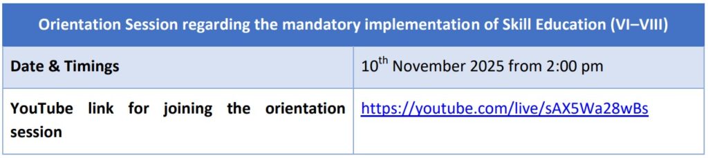 CBSE Circular - Skill Education VI to VIII Orientation 2025
