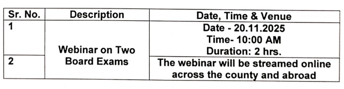Schedule of CBSE Webinar on Two Board Examination 2025-26