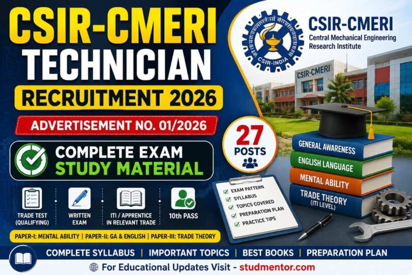 CSIR-CMERI Technician Recruitment 2026 (Advertisement No. 012026) – Complete Exam Study Material