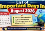 Important Days in August 2026 - List of National International