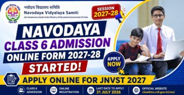 Navodaya Class 6 Admission Online Form 2027-28 Started Apply Online for JNVST 2027