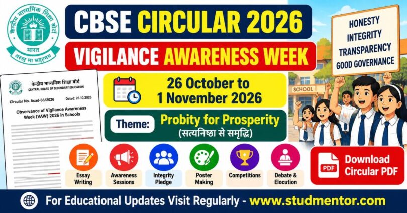 CBSE Circular 2026 Vigilance Awareness Week to Be Observed in Schools from October 26 to November 1