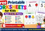 Free Printable Worksheets for Kids - Download in PDF