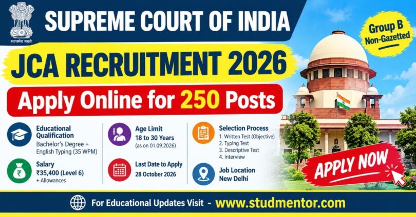Supreme Court JCA Recruitment 2026 Apply Online for 250 Posts